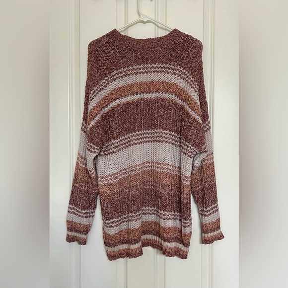 American Eagle Maroon/Pink/Brown Striped Knit Sweater - Size M - Picture 4 of 7